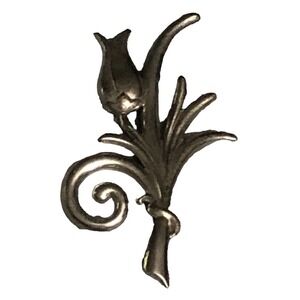 Sterling Silver Tulip Flower Ribbon Brooch Pin Signed Jewelry Art Deco